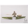 Image 1 : Inuit carved green serpentine kayak with rider, paddles and his catch, no artist signature seen, 8" 