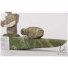 Image 3 : Inuit carved green serpentine kayak with rider, paddles and his catch, no artist signature seen, 8" 