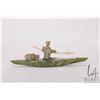 Image 4 : Inuit carved green serpentine kayak with rider, paddles and his catch, no artist signature seen, 8" 