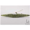Image 5 : Inuit carved green serpentine kayak with rider, paddles and his catch, no artist signature seen, 8" 