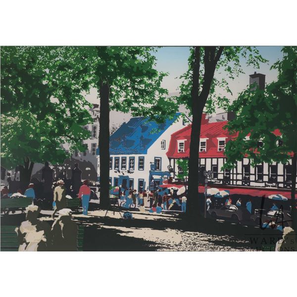 A. Aron, gilt framed limited edition print titled "Place D'Armes Quebec" pencil signed by artist 182