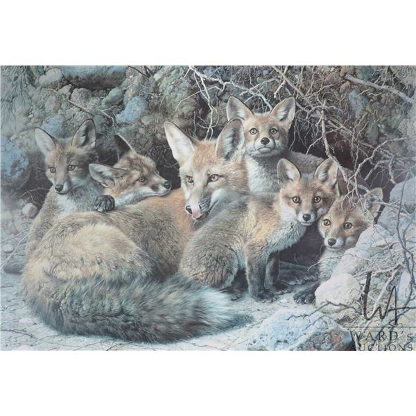 Carl Brenders, framed limited edition print titled " Full House- Fox Family", pencil signed by artis