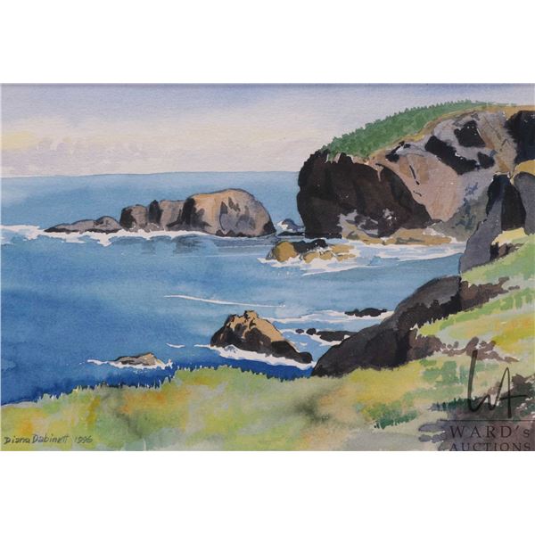 Diana Dabinett, framed original watercolour painting of a coastal scene, 7" X 10"