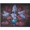 Image 1 : Unidenitified artist, gilt framed oil on canvas still-life lilacs, no signature seen, 21 1/2" X 28"