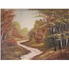 Image 1 : Unidentified artist, framed oil on massonite painting of a ravine in autum, no artist signature seen