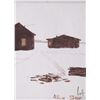 Image 1 : Allen Sapp, framed acrylic on canvas painting, finishing chopping wood, 12" X 9"