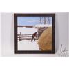 Image 2 : Allen Sapp, framed acrylic on canvas painting, titled on verso " Going to Feed Horses in Barn", 10" 