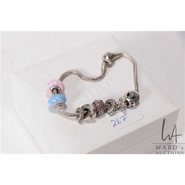 Pandora sterling silver bracelet with two Murano glass beads marked sterling and ALE plus a selectio