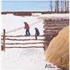 Image 1 : Allen Sapp, framed acrylic on canvas painting, titled on verso "Me, Simon & Stella Playing on Haysta
