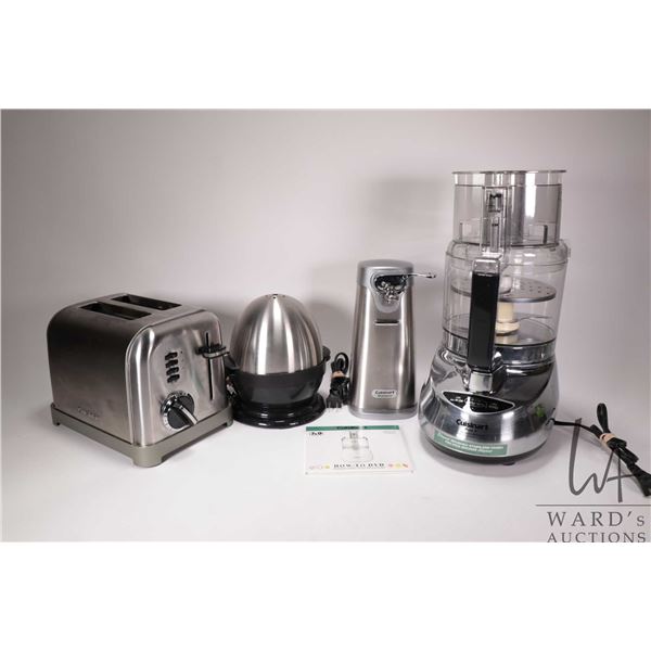 Four Cuisinart small appliances including food processor, toaster, tin opener, all tested and workin