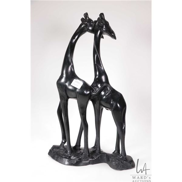 Hand carved African soapstone pair of elephants statue, no artists signature seen, 15" in height