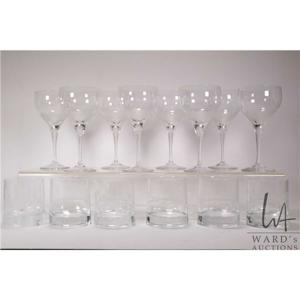 Eight Rosenthal " Lotus Blossom" wine glass and six Mikasa "Cheers" old fashion glasses