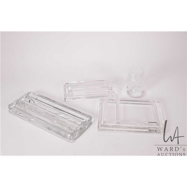 Three Waterford crystal desk pieces including Marquis desk set for business cards and adhesive notes