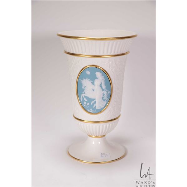 The Franklin Mint fine porcelain "Lady and the Unicorn Vase", 10 3/4" in height