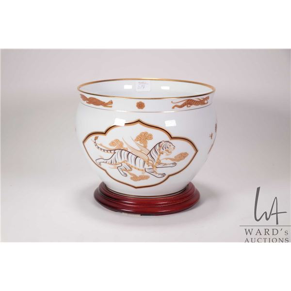 Franklin Porcelain Japanese Okura "Jardinere of the White Dragon" by Peter Barrett, with 24kt gold d