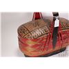 Image 2 : Vintage woven Chinese basket with red and black laquer and fish motif decoration, 15" L X 10 1/2" X 