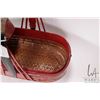 Image 4 : Vintage woven Chinese basket with red and black laquer and fish motif decoration, 15" L X 10 1/2" X 