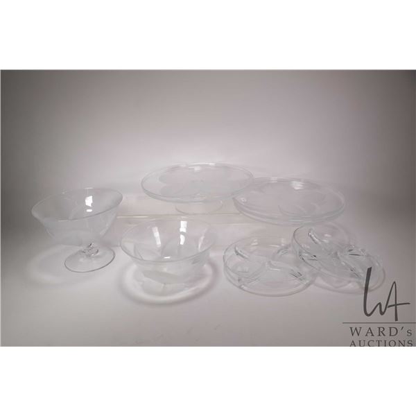 Selection of J.G. Durand French crystal glassware including large 9" diameter footed bowl, 12 1/2" c