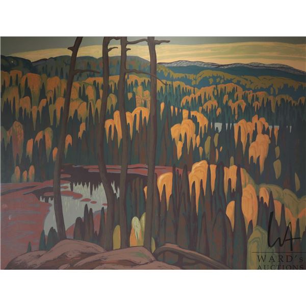 Lawren Harris, framed silkscreen print titlted "Algoma Country", 36" X 46"