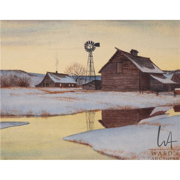 Isabel Levesque, watercolour painting titled on verso"Evening Calm" ( Near Red Deer Alta.), 8 1/2" X
