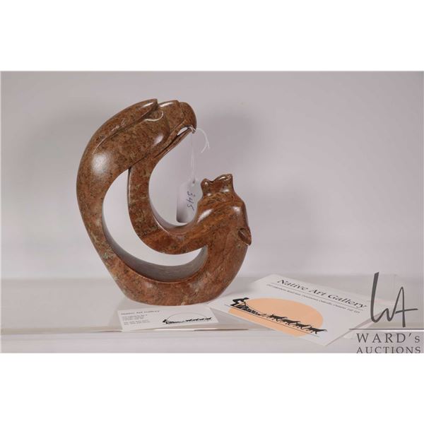 Leroy Henry, hand carved soaptone titled "Friends" celebrating the powers of the eagle, the lessons 