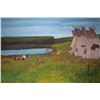Image 1 : Allen Sapp, framed acrylic on canvas painting, Smoking Fish at the Lake, 24" X 36"