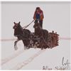 Image 1 : Allen Sapp, framed acrylic on canvas painting hauling a load of wood, 10" X 10"