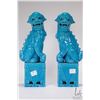 Image 1 : Pair of vintage Chinese turquoise glazed ceramic foo dogs, each 12" in height