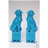 Image 3 : Pair of vintage Chinese turquoise glazed ceramic foo dogs, each 12" in height
