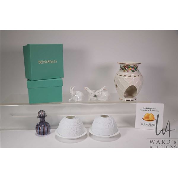 Two boxed Bernardaud "Les Lithohanies" VotiveLight Collection votive lamps, a small Murano glass per