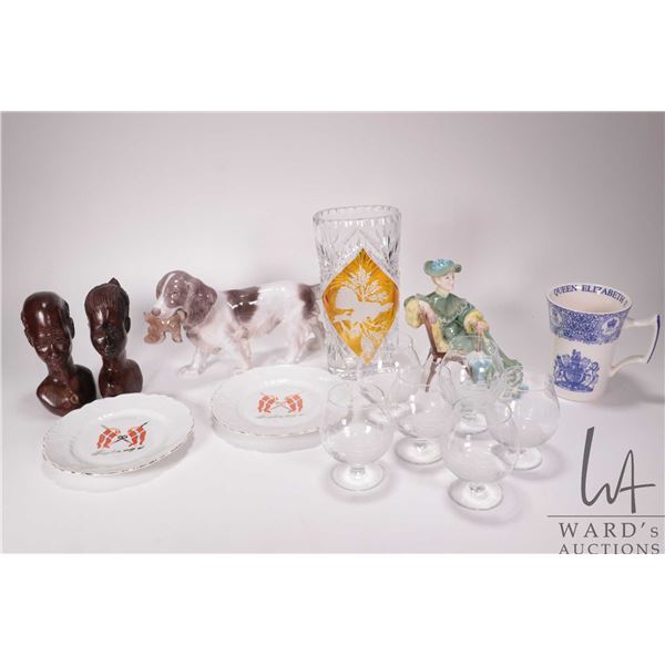 Tray lot of collectibles including Bohemian crystal vase with etched pheasant 8" in height, D & G gl