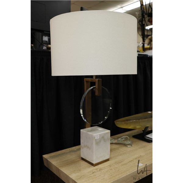 Davis antique brass finish, crystal and white marble table lamp, 27 1/4" in height. Originally retai
