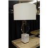 Image 1 : Davis antique brass finish, crystal and white marble table lamp, 27 1/4" in height. Originally retai