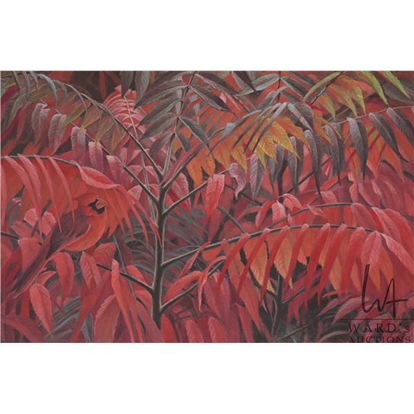 Robert Bateman, framed limited edition print 'Cardinal and Sumac", pencil signed by artist, 36/1993,