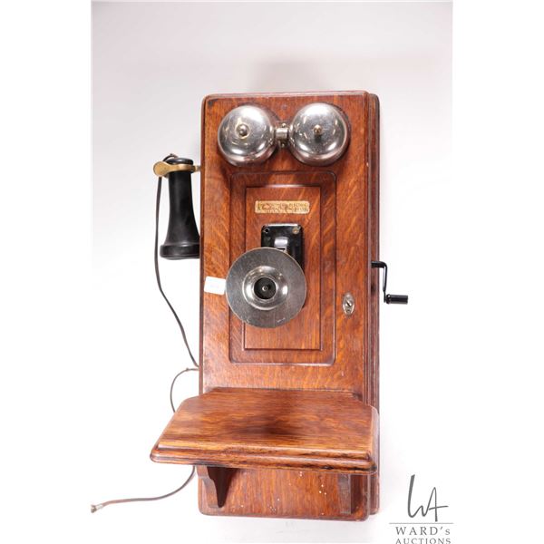 Northern Electric oak cased wall mount phone, no battery