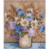 Image 1 : Tilde Pedersen, framed oil on massonite still-life floral painting, signed by artist, 15" X 13 1/4"