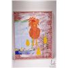 Image 2 : Acrylic on canvas folkart painting of a rooster and chicks, no artist signature seen, 30" X 24"