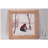 Image 2 : Allen Sapp, framed acrylic on canvas painting, cutting down birch tree, 10" X 10"