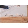 Image 3 : Allen Sapp, framed acrylic on canvas painting, cutting down birch tree, 10" X 10"