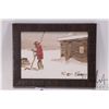 Image 2 : Allen Sapp, early framed acrylic on canvas painting, chopping wood, numbered on verso "X400", 5" X 7