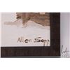 Image 3 : Allen Sapp, early framed acrylic on canvas painting, chopping wood, numbered on verso "X400", 5" X 7