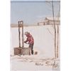 Image 1 : Allen Sapp, early framed acrylic on canvas painting, getting water from well, numbered on verso "X36