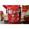 Image 1 : Red metal hanging two shelf garage cabinet marked "2003 Winston Cup Champions", 30" H X 26 " W X 10"
