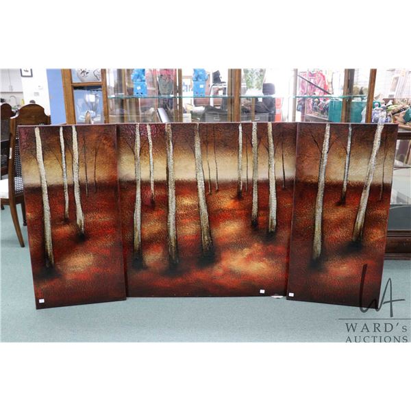 Mercana Decor triptych birch trees in autumn including two 40" X 20" side pieces and 40" X 40" cente