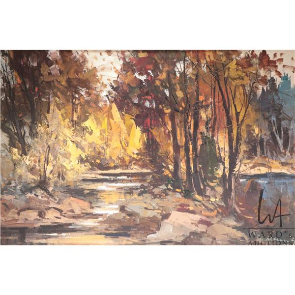 G. Marris (?) acrylic on canvas palet landscape painting, 24" X 36"