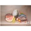 Image 1 : Artist signed oil on canvas stil-life painting of a small tablescape, 24" X 36"