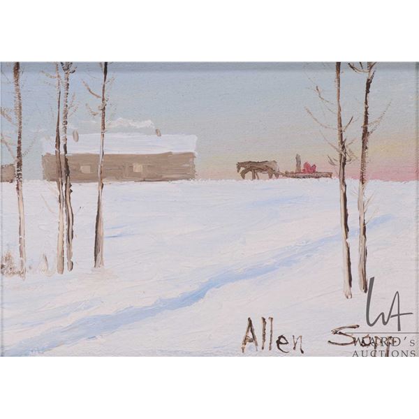 Allen Sapp, early framed acrylic on canvas painting, winter sleigh ride, numbered on verso "X403", 5