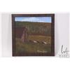 Image 2 : Allen Sapp, framed acrylic on canvas painting, titled on verso " Chicken Eating After", 10" X 10"