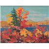 Image 1 : Secombe, framed acrylic on board painting of a stylized autumnal scene, artist signed 7 3/4" X 9 1/2