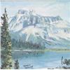Image 1 : Marla Wilson, framed acrylic on board mountainscape, signed by artist and dated '71, 4" X 4"